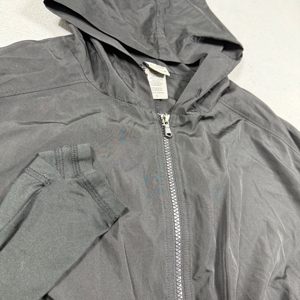 Champion C9 Womens Black Full Zip Hooded Jacket Cinched Waist Layered Sleeve S